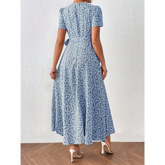 🌟 Frenchy Ditsy Floral Print Knot Side Wrap Dress - Picture 7 of 11